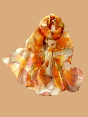 🍂 😎 4/$20 Beautiful, Sheer Autumn Leaf Print Scarf in Orange and Yellow